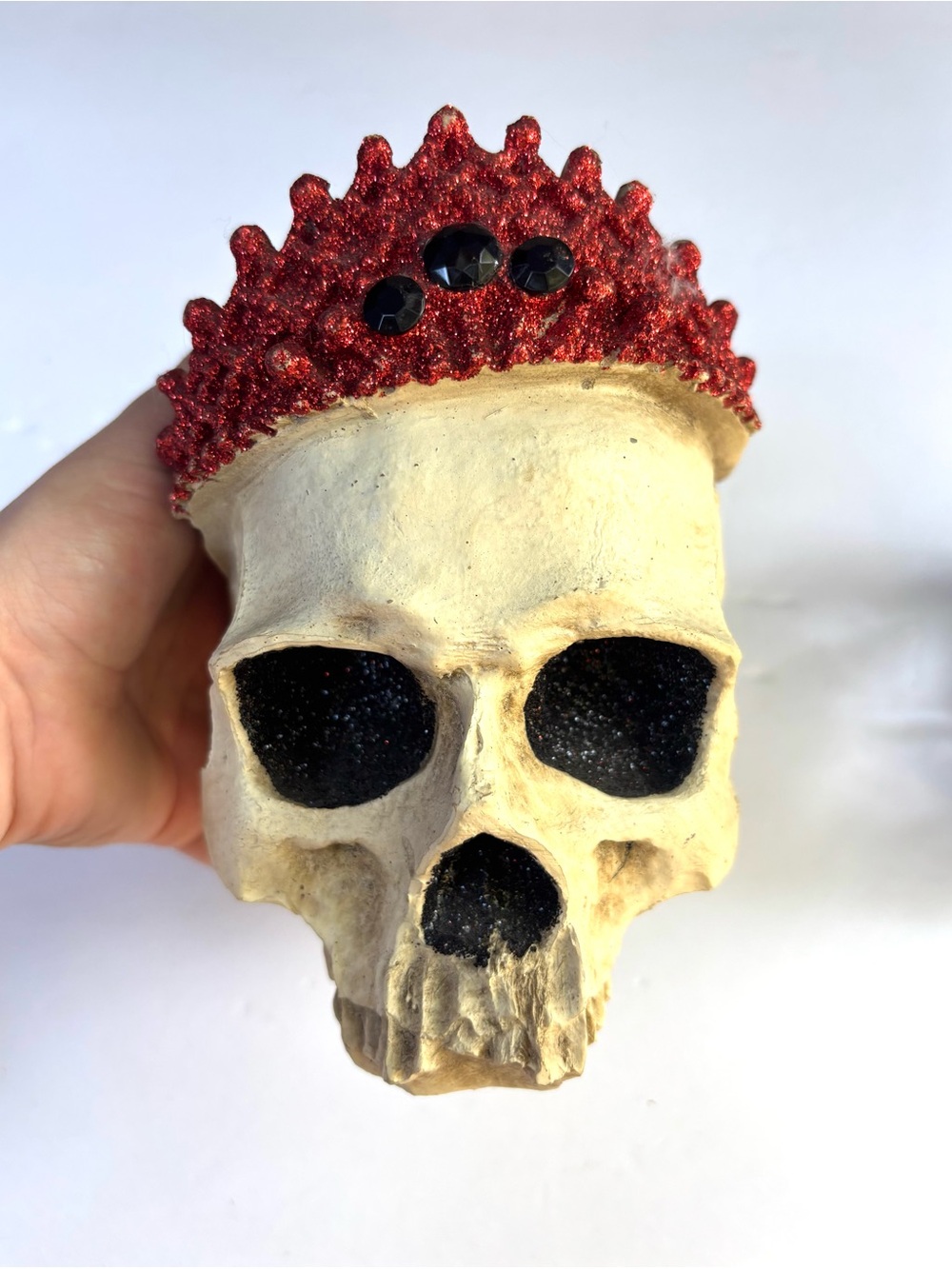 Halloween Decorative Skull Accent with Red Glitter Crown